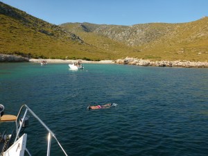 Checking on the anchor at Cala el Calo