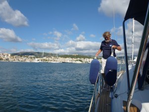 Putting out the fenders as we enter Palma Harbour for the final time.