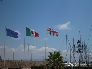 The national flag of Sardinia.