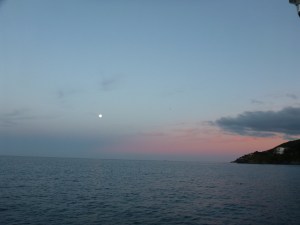 Full moon at sunset