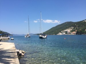 Clear warm water, restaurant on left