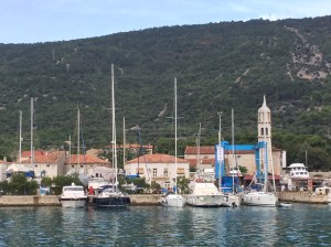 Exotica safely tied up in shipyard marina, Cres town, while Bora howled for 3 days