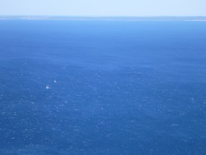 Two large yachts braving the stormy seas between Cres and Istria, taken from our vantage spot high above in Lubenice